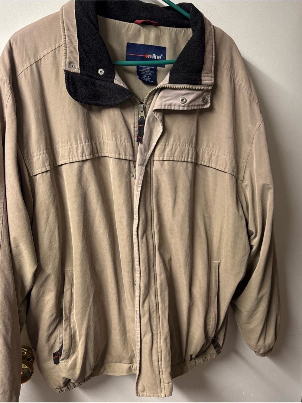 Men's Tan Bomber Jacket with Black Collar
